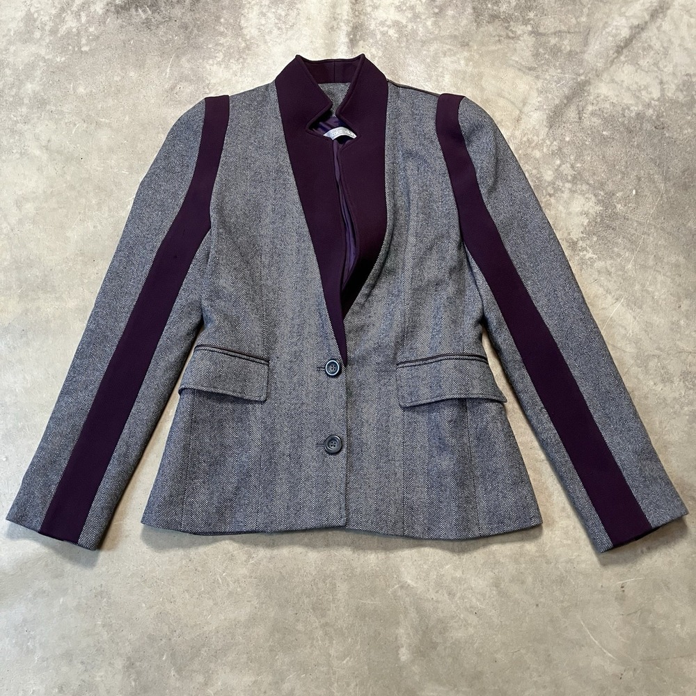 Nicolas Villani Blazer Womens Sz 36/ 4 Gray Purple Single Breasted Shoulder Pads